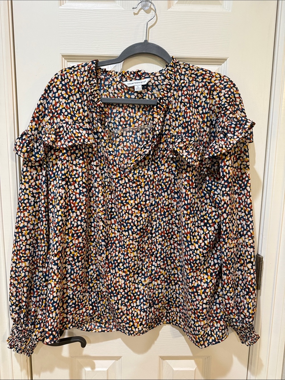 Counterparts Navy Multi-Dot Ruffle Yoke Blouse